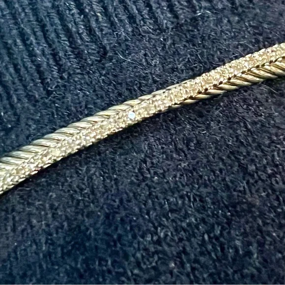 Authentic David Yurman Sterling Silver and Pave Diamond Crossover Bracelet - Picture 2 of 7